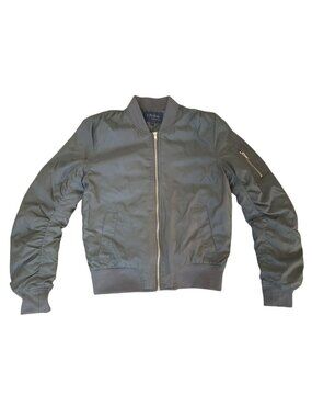 INSO Collection Quilted Lining Bomber Jacket Zip Front Ribbed Cuffs M Olive Gray